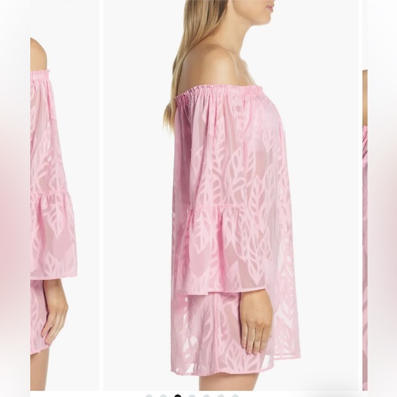 Lilly Pulitzer Nevie Off The Shoulder Cover Dress in Pink Floral Sheer size M - Picture 4 of 15